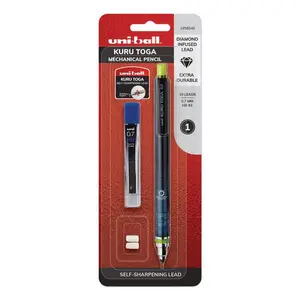 Uni-Ball UBC Kuru Toga 0.7 mm Mechanical Pencil with Black & Green Barrel, Pencil Grip Design, Pencil Grip Pencils