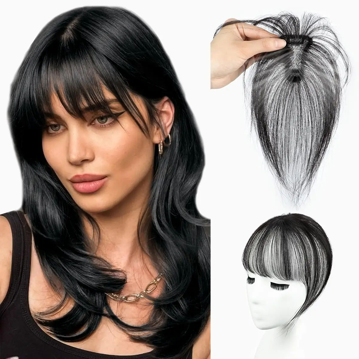 Vigorous Clip on Bangs , 360° Cover Clip in Bangs Real Hair for Women Fake Bangs for Daily Wear