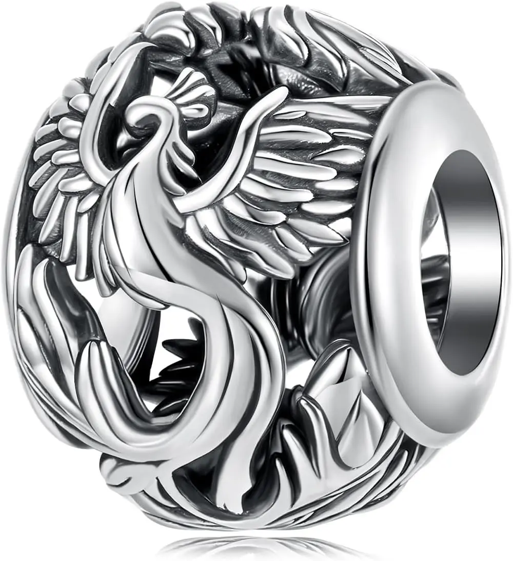 Sterling Silver Phoenix Charm for Bracelet, Rising from the Ashes Phoenix Charm Beads Dragon Animal Mythical Charms Inspirational Jewelry Birthday Gifts for Women