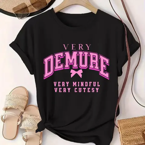Women's Letter Print Round Neck Knitted Tee, Tops, Fashion Casual Crew Neck Short Sleeve T-Shirt for Summer Daily Holiday Vacation Outdoor Wear, Ladies Clothes for All Seasons