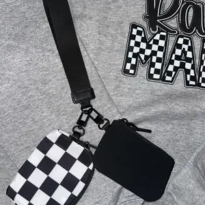 Checkered Dual Pouch Keychain Wristlet