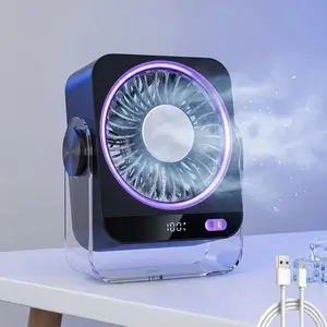 USB Rechargeable Desk Fan with 199 Speeds – Portable Turbo Airflow Cooling Fan with Digital Display, Ice Cooling Function, 270° Adjustable Quiet Table Fan for Bedroom, Office & Travel