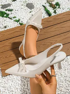 Women's Pointed Toe Stiletto Heels, PU Leather High Heel Shoes, Casual Style, Medium Width, All Season Wear, Batch No. 2025