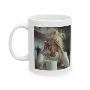 Funny Shocked Doll Face Mug – Dramatic Reaction Coffee Cup – Sassy Wide-Eyed Expression Ceramic Mug – Humorous Gift for Friends & Coworkers