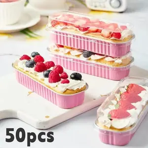 50pcs Aluminum Foil Baking Boxes with Lids, 3 Colors Available | Perfect for Cakes, Desserts & Everyday Baking!