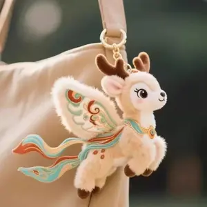 Chinese Style Flying Cat Nine-Tailed Fox Plush Toy, Creative Whimsical Soft Cute Bag Charm Keychain, Decorative Gift for Friends Birthday Festival