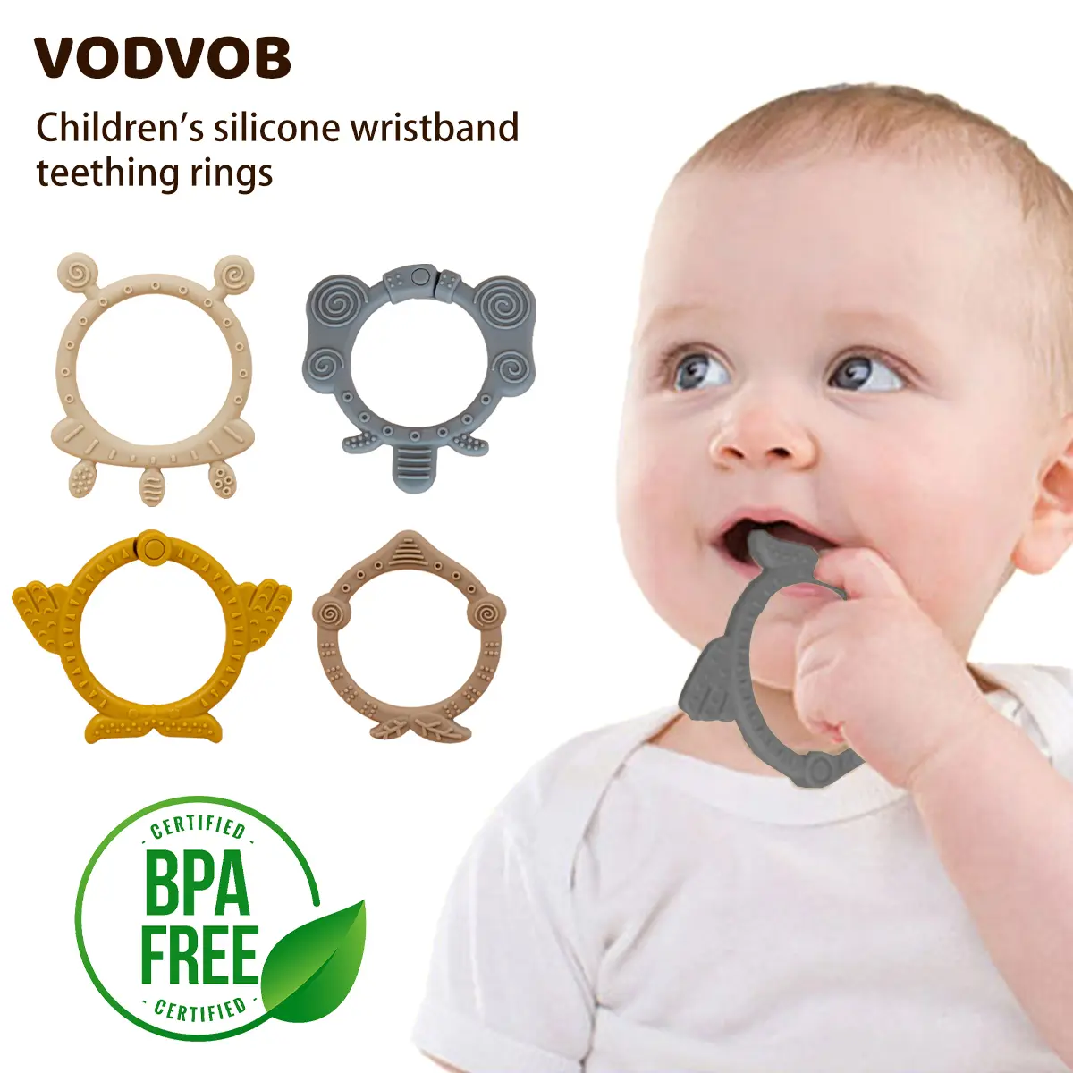 VODVOB 4-Pc Baby Sensory Teether Bracelet Set - Wrist Fit, Soothing Gum Massage Toy, Original Design Benefits, Sensory Needs Support, Toddler Nursery Pacifier Play Gift, Teething Relief Set