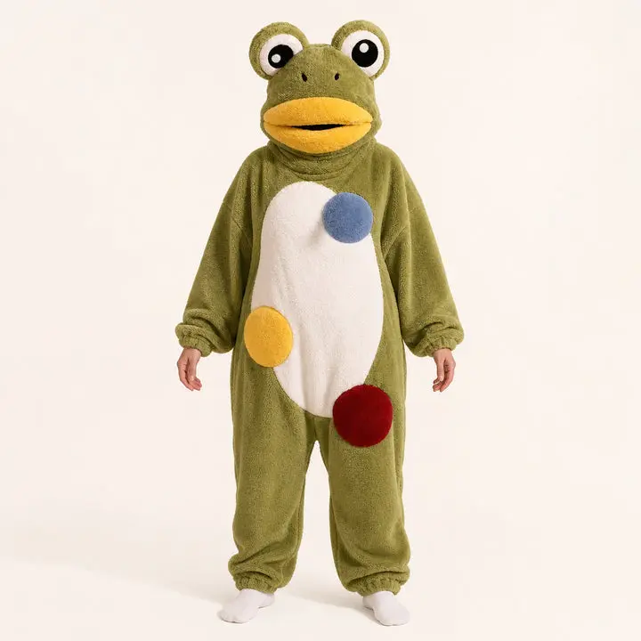 Fleece Frog Kigurumi Onesie, Comfortable Sleepwear & Loungewear
