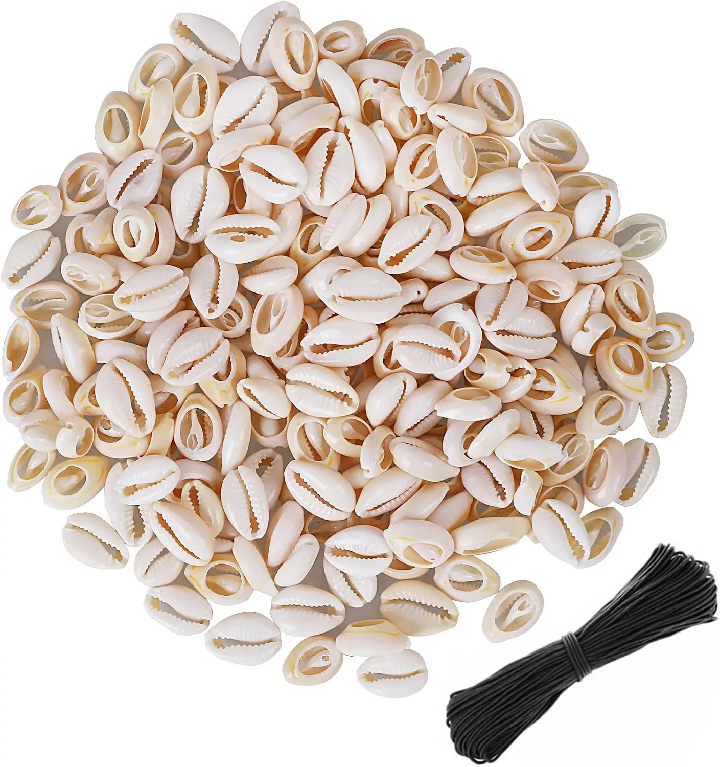 White 0.63"-0.71" Natural Strong Cowrie Shell Beads Smooth Cut Oval Seashells, Beach Seashells with Big Hole for DIY Craft Jewelry Making, Adorning Hair Locks and Braids