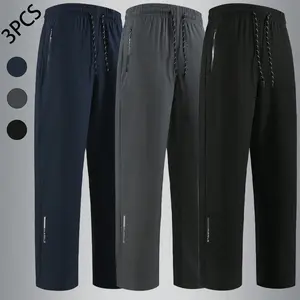 Men's 3-Pack Spring-Summer Outdoor Sports Pants, Mens Clothing, Printed Design, Zipper Pockets, Drawstring Waist, Boyfriend Fit, Stylish Versatile, Suitable for Cycling, Hiking