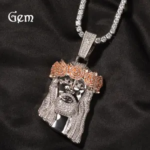 Classic retro diamond-encrusted rose portrait pendant, trendy and versatile, high-end men's necklace men hip hop