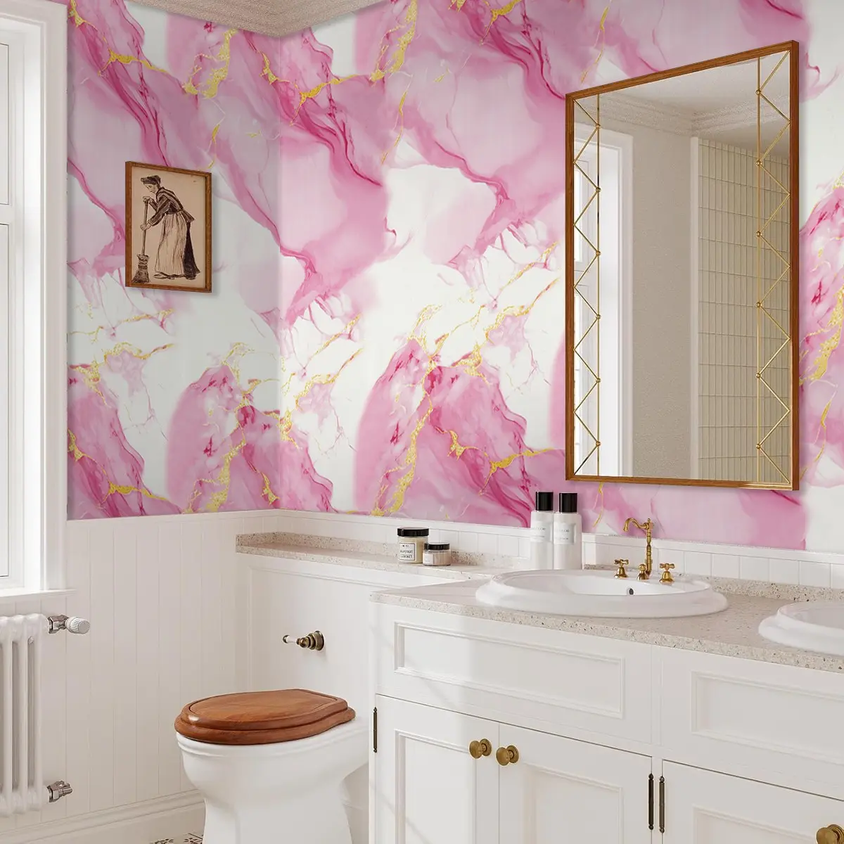 Self-Adhesive Pink Marble Pattern Decorative Wallpaper Roll, Waterproof and Removable, Ideal for Living Room, Bedroom, Bathroom, Kitchen, Table and Chair Decor