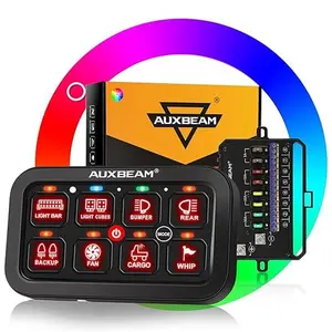 Auxbeam 8 Gang Switch Panel RA80 Auto-Dimmable RGB Switch Panel w/Momentary Toggle Pulsed, 12V-24V Automotive Aluminum Switch Panel for Truck Offroad Car Boat Waterproof, 3 Years Warranty
