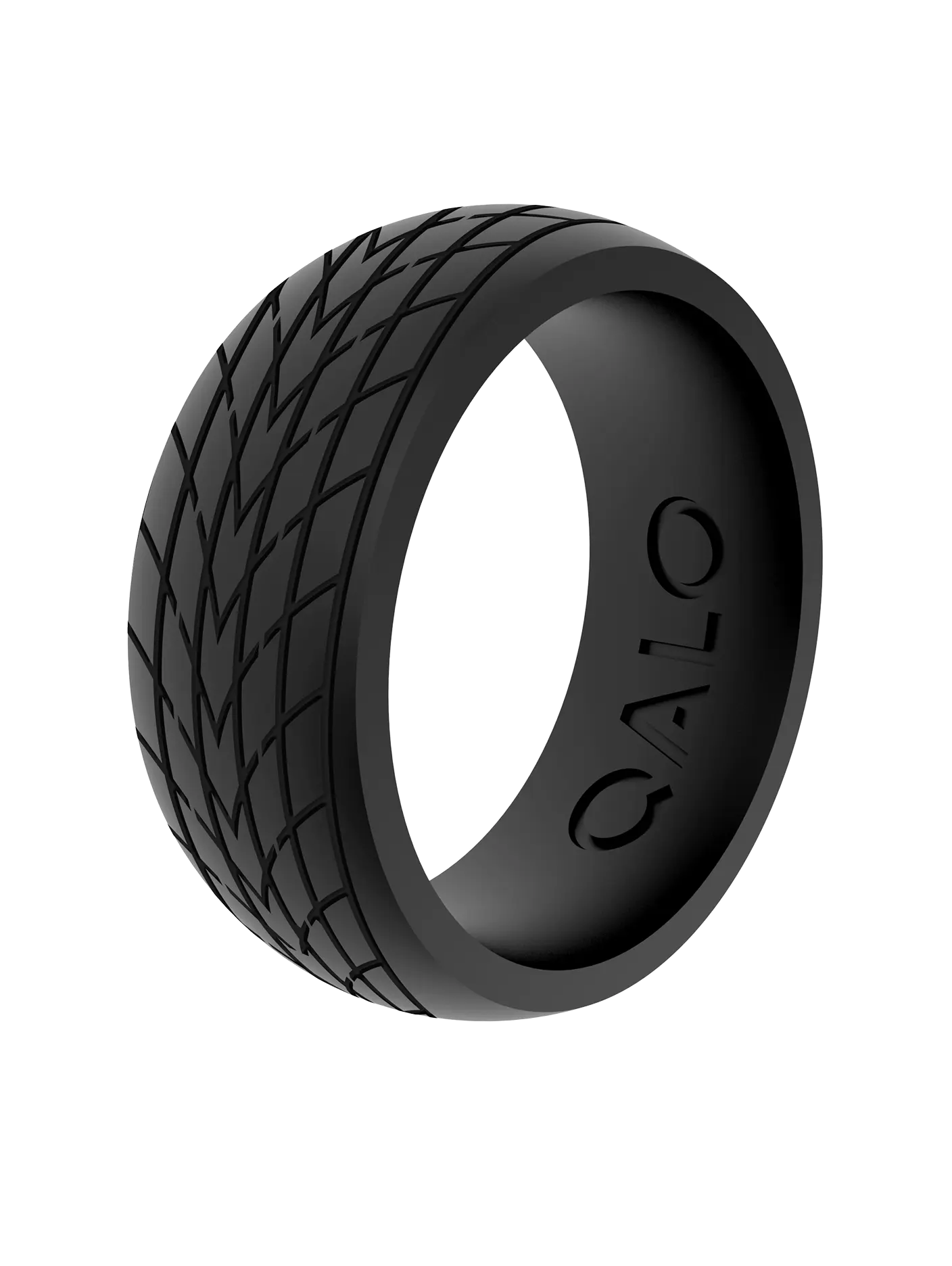Male Full Silicone Decorated Ring - Classic Textured Band, Debossed Print, Flexible Tire Tread Design for Comfortable Casual Wear