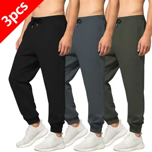 Men's 3Pcs Solid Color Fashion Casual Pants with Drawstring Waist Patch Pockets Ankle-Tightening Design for Jogging Daily Wear Sports & Outdoor Hiking Menswear Trouser Plain
