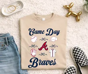 Youth & Adult Game Day Braves Shirt, A Baseball Fan Tee, Braves Game Day Shirt, Baseball Mom Shirt, Sports Fan Tee, Cute Baseball Graphic Tee