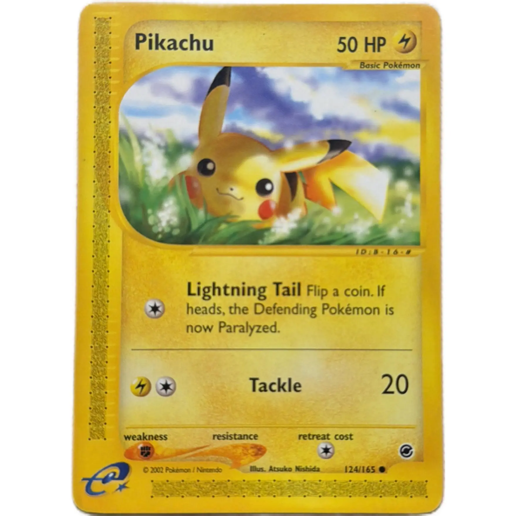 Pikachu 50 HP Basic Pokémon Card with Lightning Tail Ability and Tackle Move 124/165