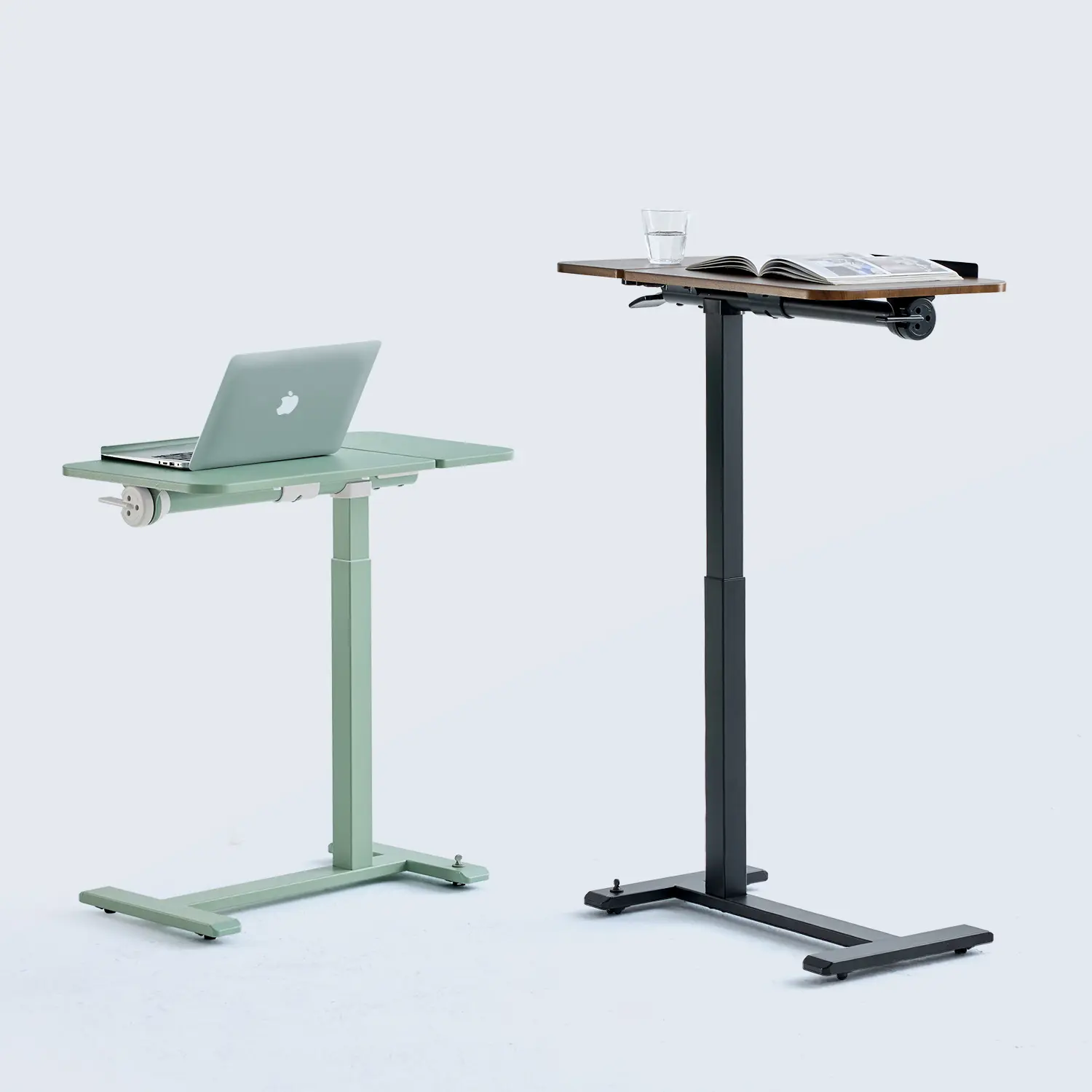 MUSSO D5 Mobile Standing Home Office Furniture - Height Adjustable 68-108cm Computer Working Desk Workstation, 0-90° Flippable PU Leather Work Surface, Portable Ergonomic Desk for Home Office, Bedside Use-B