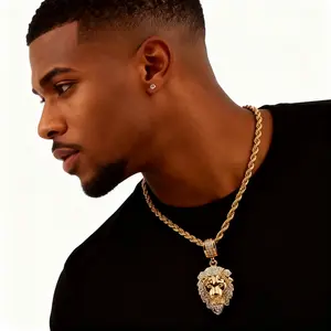 Punk Hip Hop Lion Head Pendant Necklace with Zircon – Trendy Fashion Jewelry for Men & Women, Perfect for Parties & Daily Wear, Great Birthday Gift