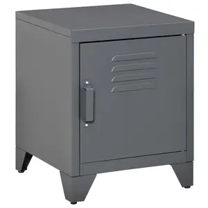 HOMCOM Industrial End Table, Living Room Side Table with Locker-Style Door and Adjustable Shelf, Red, Modern Nightstand, Bedside Table Cabinet