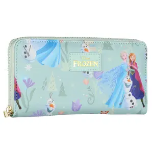 Disney Frozen Zip Around Wallet All-Over Anna Elsa Olaf Character Scene Design Clutch
