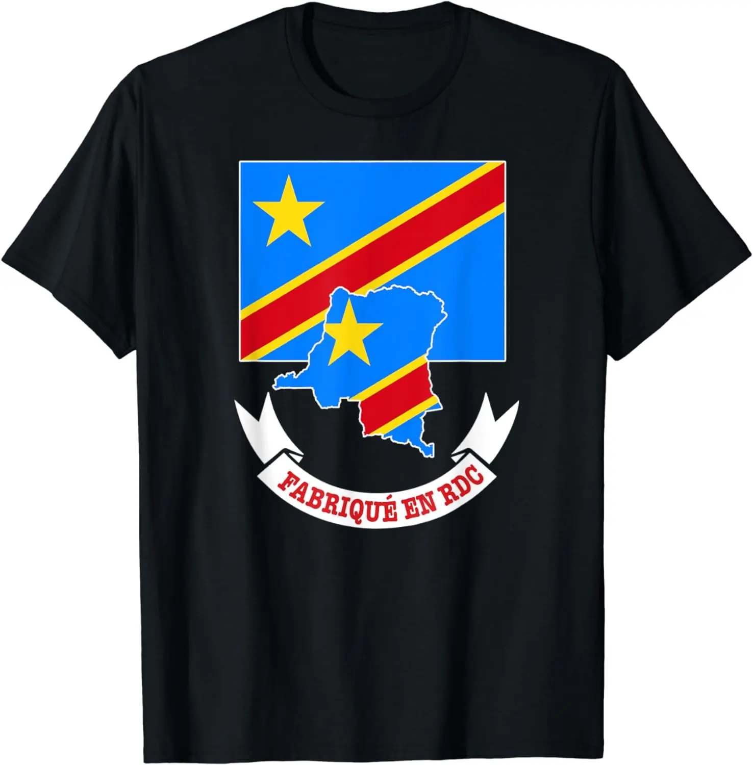 Made In Congo DRC With RDC Flag In Congo Map Summer Casual Shortsleeve Cotton T-Shirt