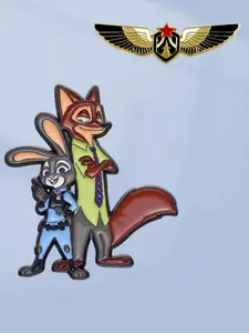 Cute Cartoon Brooch Rabbit Sheriff and His Friend Fox, Creative Fashion Accessories for Clothes and Bags, Unique Badge for Kids