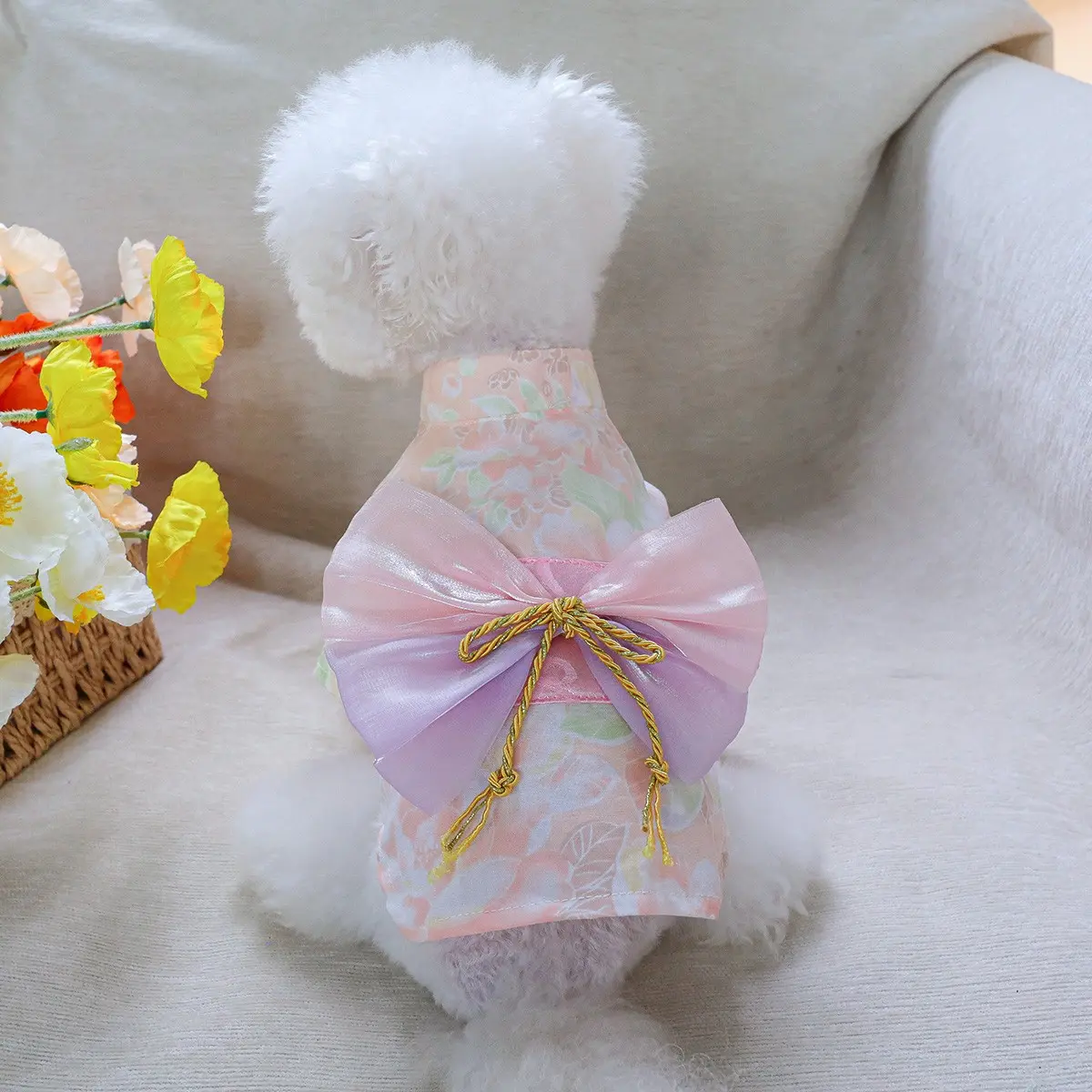 Cute Sakura Kimono for Pets, Dog & Cat Clothes, Teddy Bichon Pomeranian Yorkie Small Dogs Apparel, Adorable for Animals