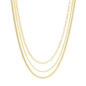 PAVOI 14K Gold Plated Layered Triple Chain Necklaces for Women - Fine Charm Jewelry - 0.55mm 0.65mm 0.7mm Thick Trendy Necklace