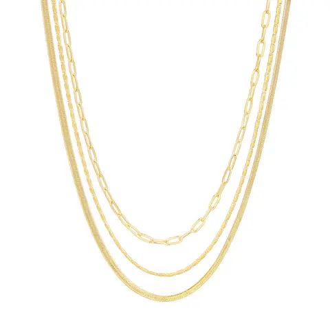 PAVOI 14K Gold Plated Layered Triple Chain Necklaces for Women - Fine Charm Jewelry - 0.55mm 0.65mm 0.7mm Thick Trendy Necklace