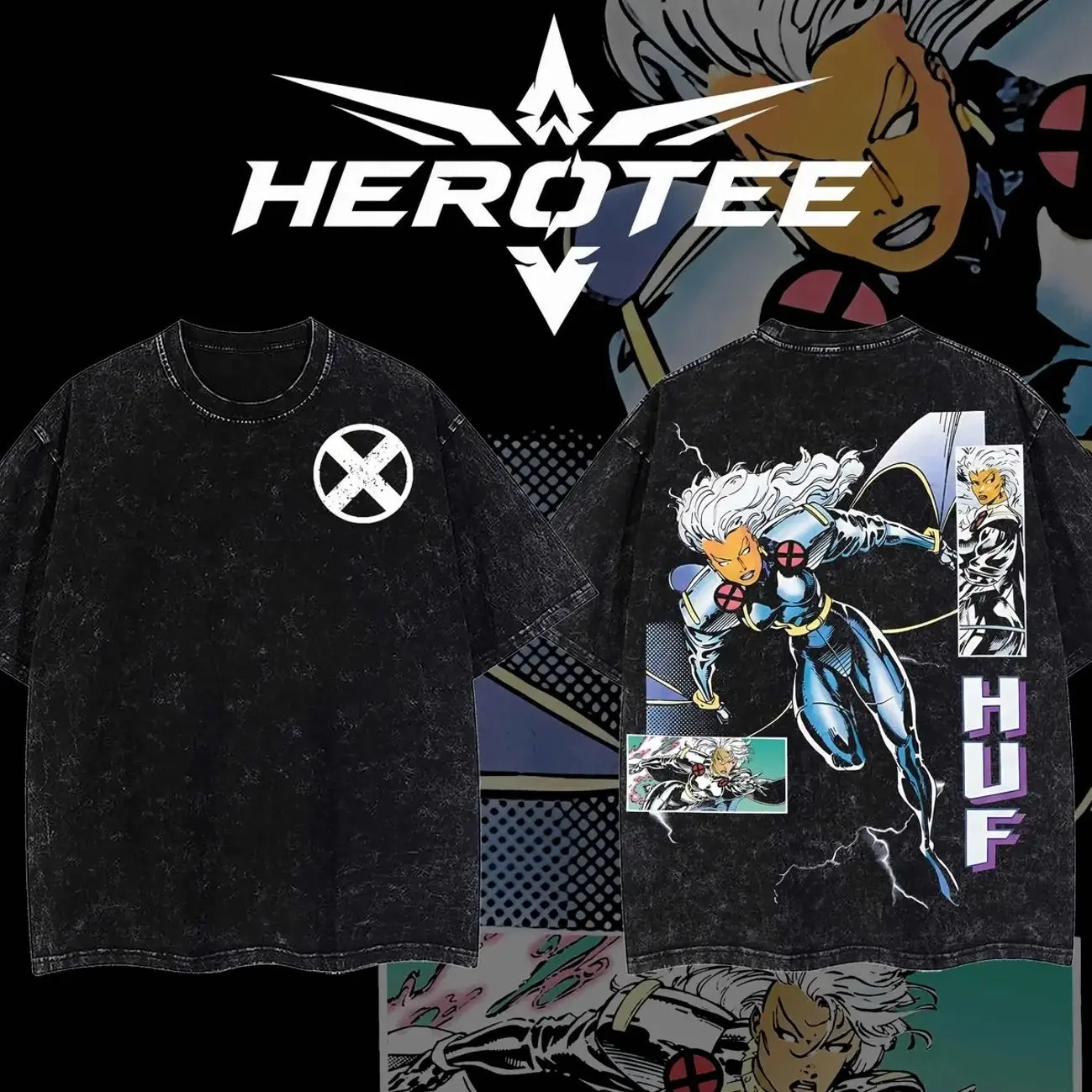 [ Hero Tee ] "Storm" S123 The Mutants X-Force MCU Comic Edition Double Printed Oversize Lightweight Acid Washed Tee Hoodie Sweater TV Series Graphic Design Top Cotton Streetwear Comic Superheroes T-Shirt Clothes Menswear UMH