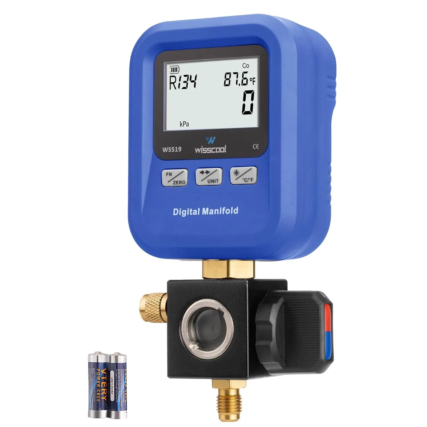 Digital Manifold Gauge HVAC, R454B,R134A,R410a,R1234yf Pressure Temperature Measure Gauge with LCD Sight Glass 24 Refrigerants for AC Charging