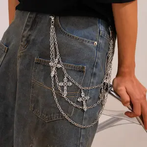 Pants Chain for Men&Women Punk Chain Belt Jeans Jewelry Accessory Multi-Layer Hip Hop Metal Wallet Chain Crescent Emo Accessories