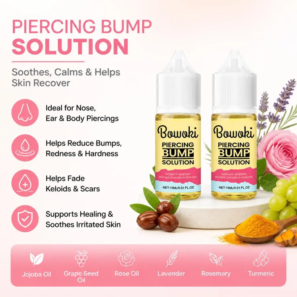 Piercing Bump Solution, 2 Pack Soothing Aftercare Oil for Keloid & Scar Removal with Turmeric & Grapeseed, Dermatologist Tested Body Care for Sensitive Skin, 30ml Total (15ml x 2), Grape, Daily, Set Of 2