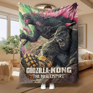 Godzilla Vs Kong Blanket Ultra Soft Flannel Lightweight Cozy Warm Bedroom Couch Sofa Office Travel Camping Throw Decor Birthday Gift Christmas Gift for Sci Fi Fans Men Women Kids Kaiju Monster Battle Style