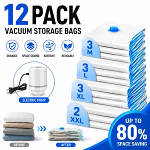 Cozy Essential Vacuum Storage Bags, Compression Space Saver Bags for Clothes, Comforters, Blankets, Pillow, Bedding, Sealer Clothing Storage,12 Comb，Electric pump。 outdoorfun