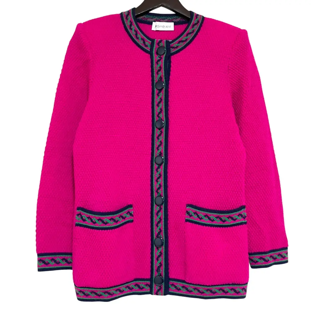 Pre-owned Yves Saint Laurent Wool Small Leather Goods Knit Jacket Cardigan