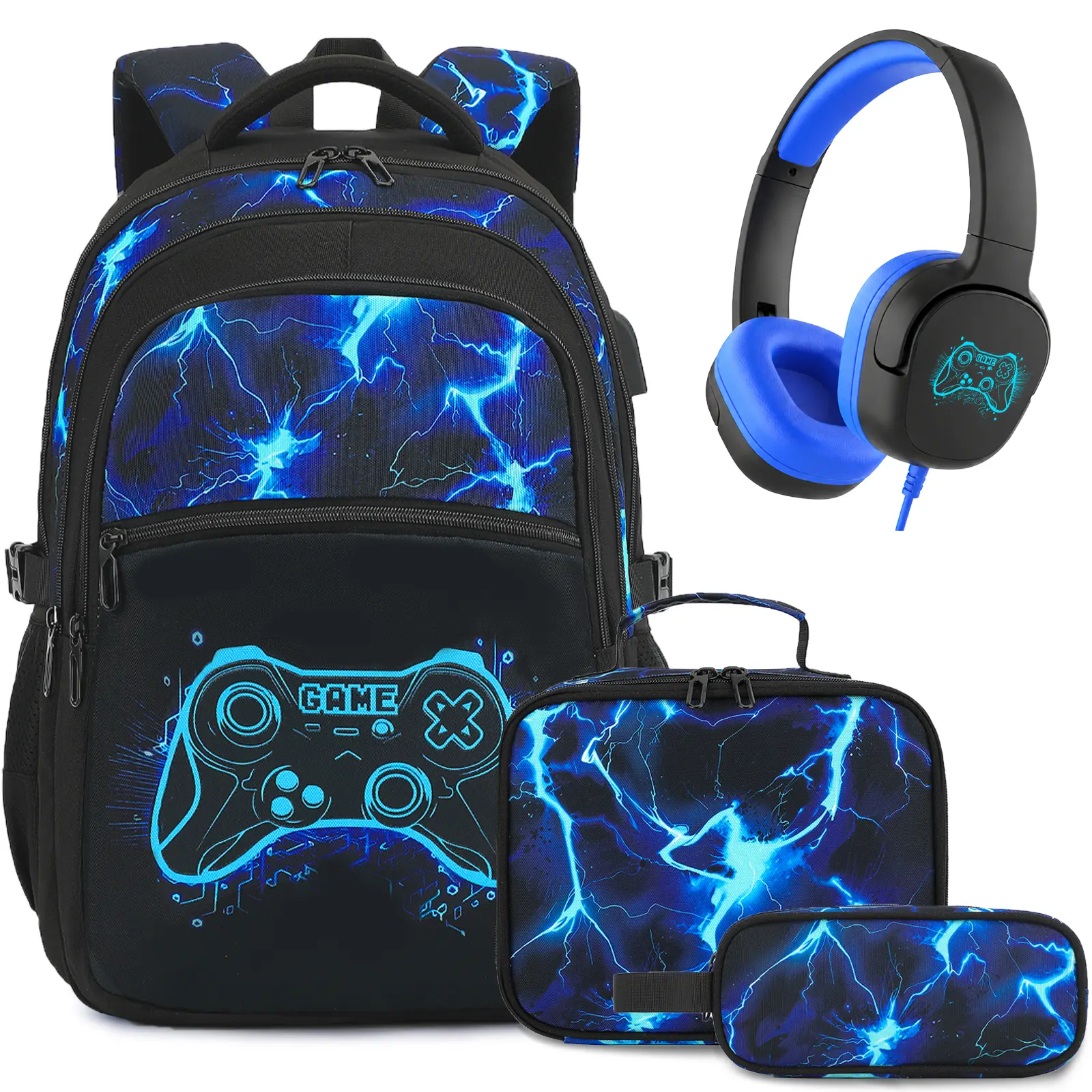 4PCS[3PCS+earphones]-Blue Lightning
