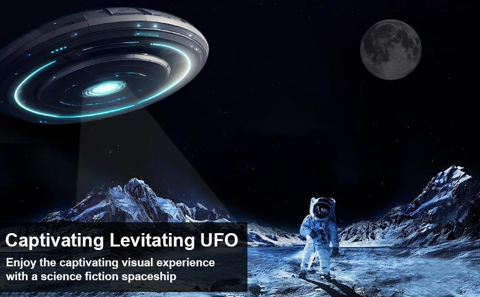 [Wireless Power Transmission] Levitating Floating UFO Lamp Lights, Magnetic Levitation Decor Display UFO, Unique Toy Gift for Desk,Room,Office, Rotating Illuminated UFO, RGB Galaxy Base, Touch Control