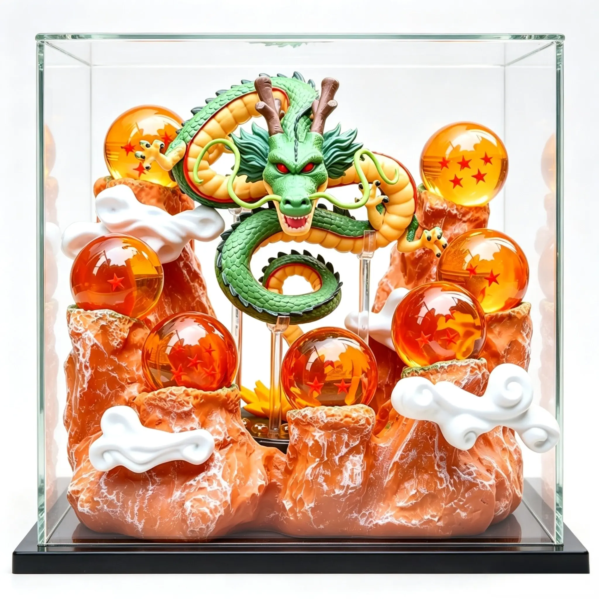DBZ  Shenron Dragon Collectible Figure Set, Anime Statue with Mountain Base & 7 Star Crystal Balls, Desktop Decor Gift for Anime Collectors,crystal ball