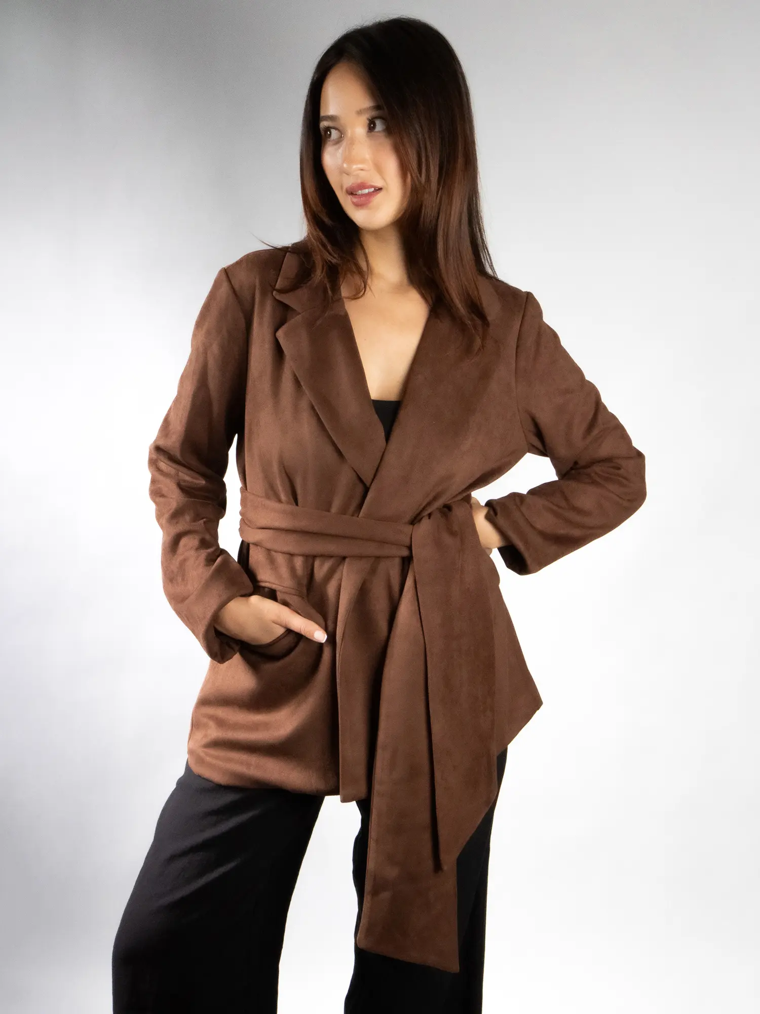 JESS by Meiko Women's Faux Suede Wrap Belt Blazer