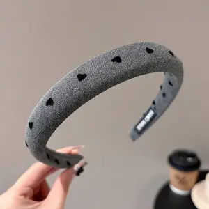 Black and gray simple sponge headband for women all-match wide-brimmed bow Fashion Girl headband