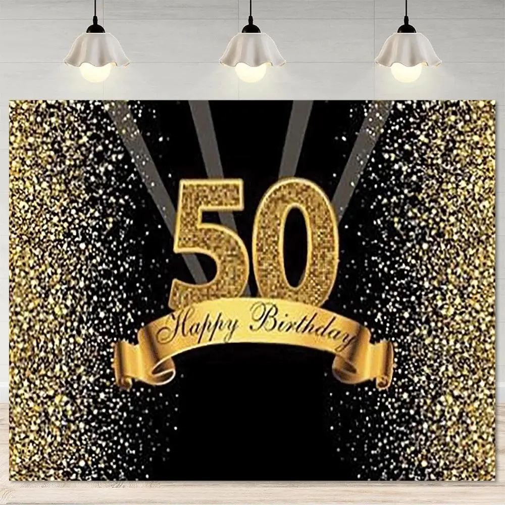 1pc Extra Large 2D Flat Roll Glitter Birthday Backdrop - Black Golden Glitter Number 50, Decorative Jumbo Size (in/cm), Elegant Golden Black Balloon Arch Banner for 50th Birthday Party