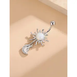 Fashion Sunflower & Moon Design Belly Button Ring, Stainless Steel Navel Piercing Body Jewelry for Women & Girls,  Body Jewelry for Party, Daily Clothing Decor