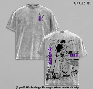 Toji Fushiguro Sorcerer Killer Jujutsu Kaisen Washed T Shirt | Anime Graphic Tee | Japanese Manga Streetwear | Heavy Cotton Oversized Shirt for Anime Fans