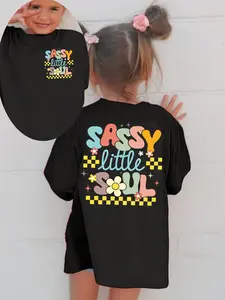 Sassy Little Soul Kids T-Shirt Retro Groovy Flower Checkered Graphic Tee for Girls