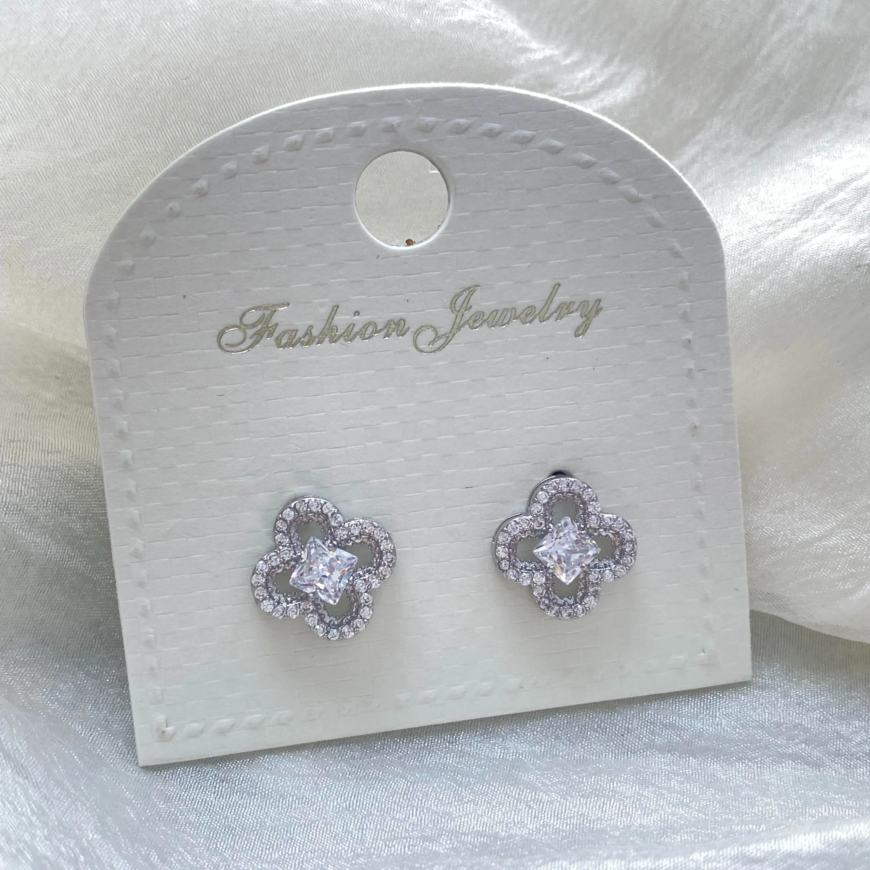 Hollow Four-Petal Flower Stud Earrings for Women, S925 Silver Posts, Cubic Zirconia Accents, Elegant Versatile Earrings