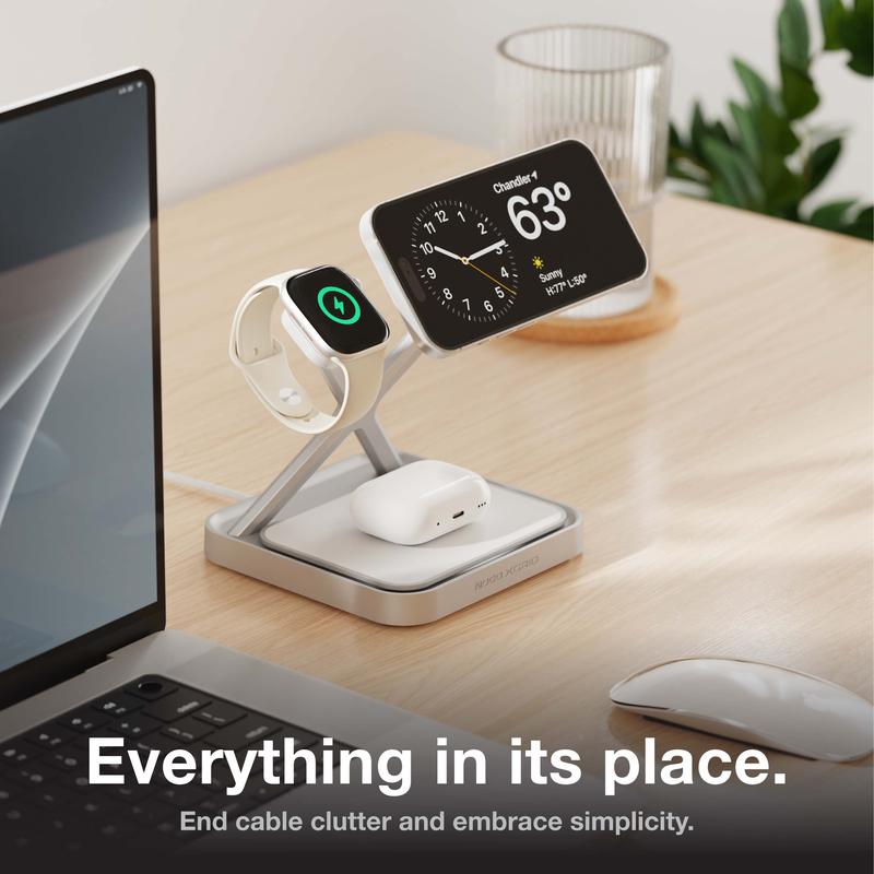 NOCO XGrid XDS3: 3-in-1 Wireless Charging Stand – For iPhone, Apple Watch, and AirPods – MagSafe Compatible, Qi2 Certified