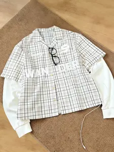 1 Piece Unisex Oversized Plaid Shirt with “WANDER” Graphic Print, Casual Streetwear Layered Style, for Young Adults in Urban Outings and Daily Wear