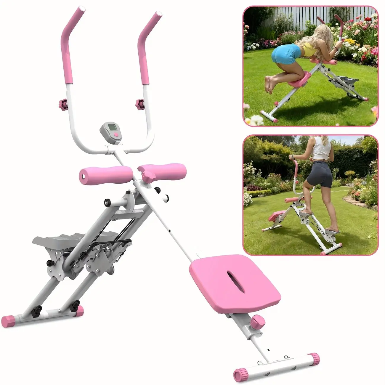Fahuac 2-in-1 Compact Stair Stepper & Ab Crunch Machine - Steel Frame, 300 lbs Capacity, Adjustable Length, LCD Display - At-Home Fitness Equipment Ab Muscle Trainer Ab Core Trainer